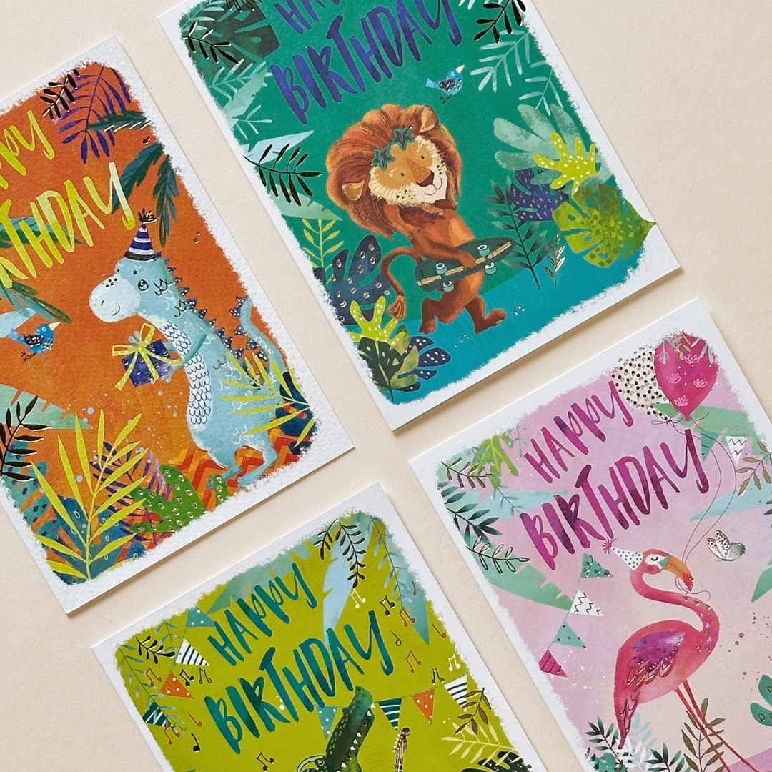 Tropical Party Animals Birthday Card Set