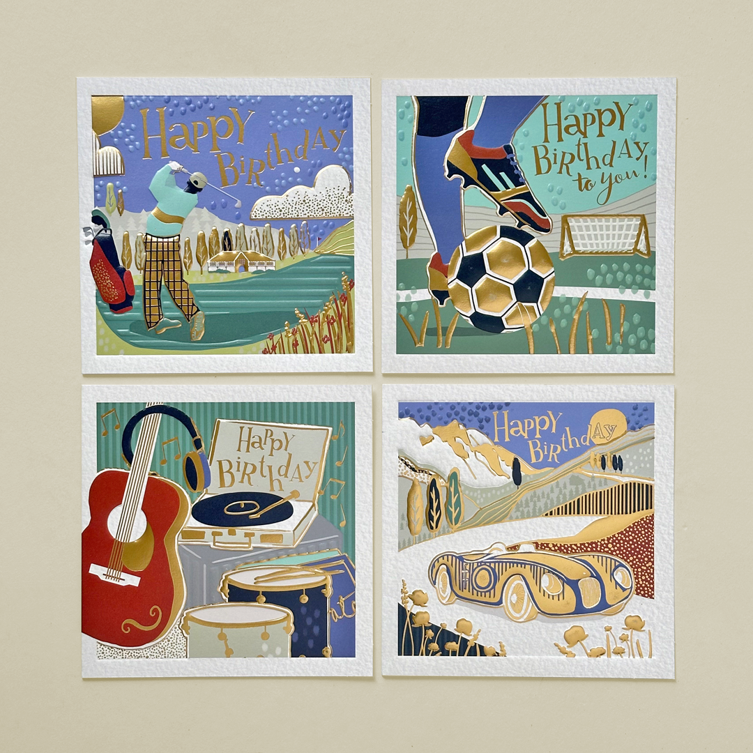 Embossed Golf & Music Birthday Card Collection