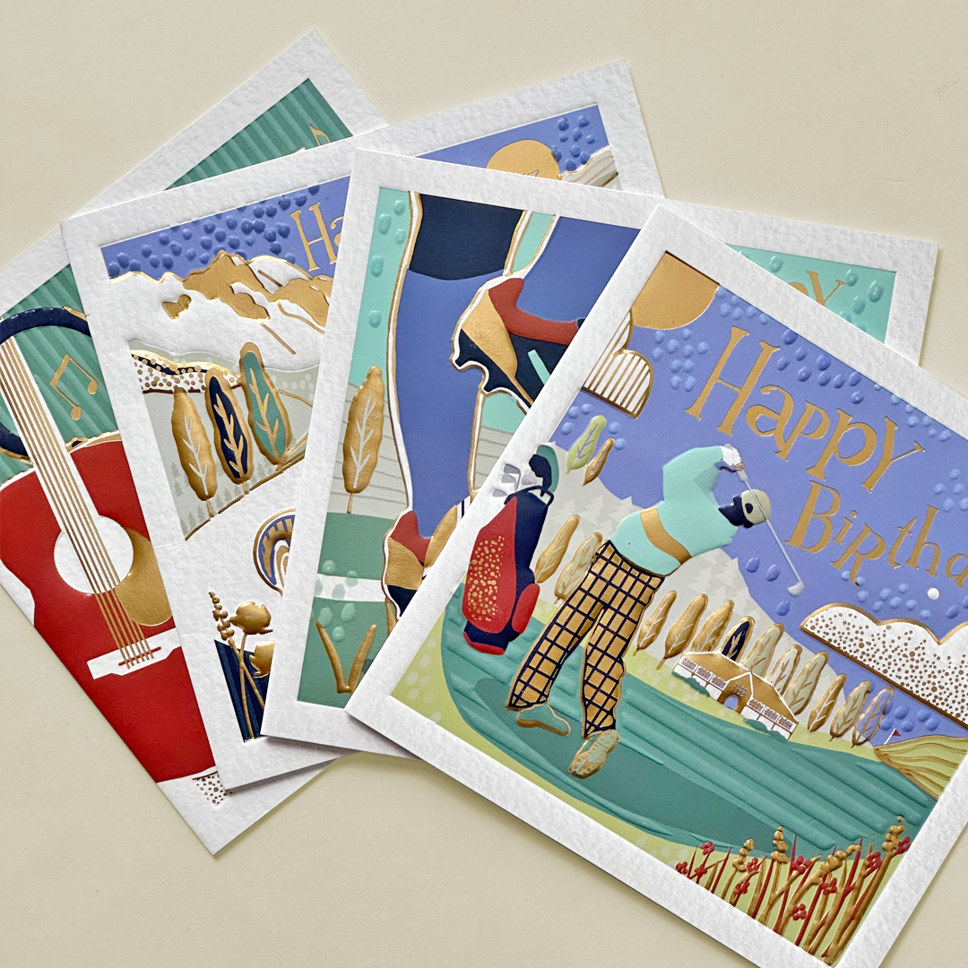 Embossed Golf & Music Birthday Card Collection
