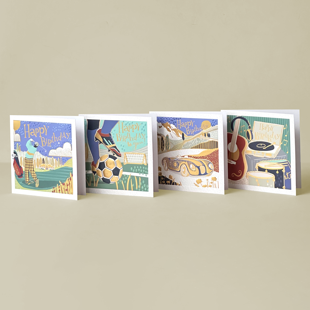 Embossed Golf & Music Birthday Card Collection