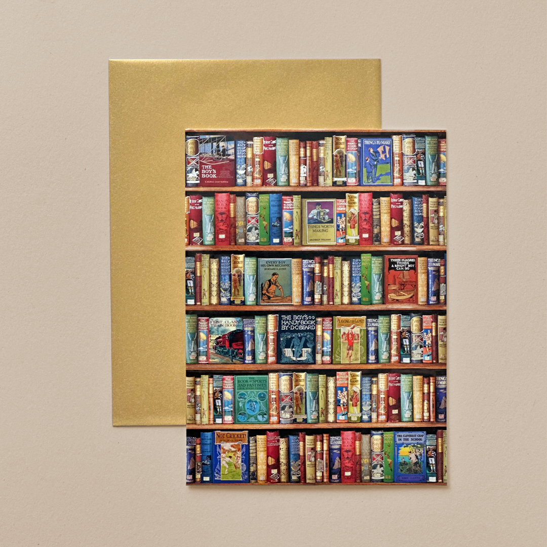 Vintage Bookshelf Greeting Card with Gold Envelope