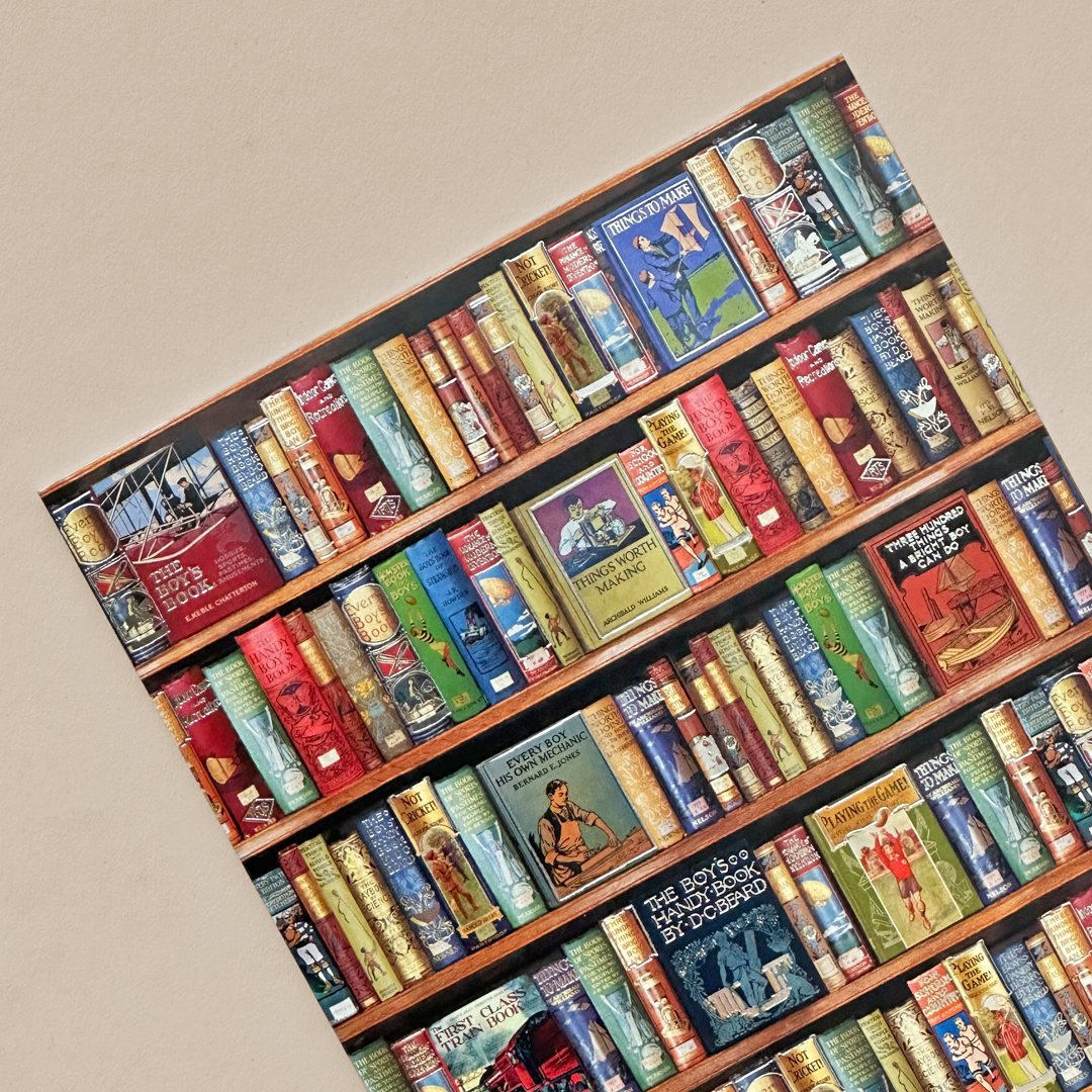 Vintage Bookshelf Greeting Card with Gold Envelope