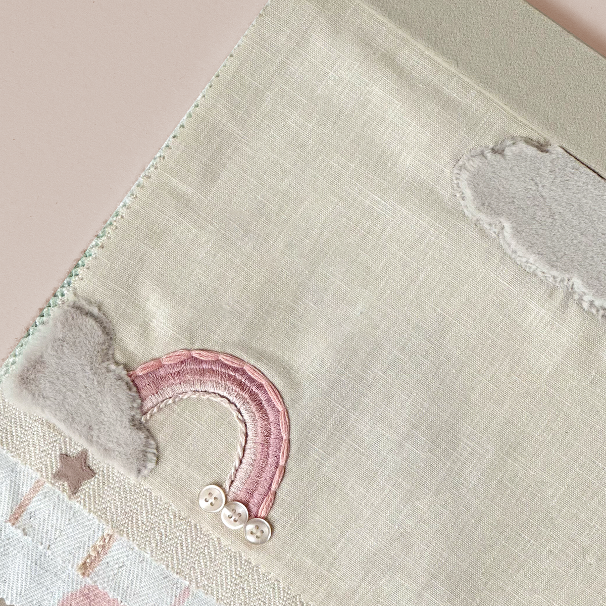 Whimsical Rainbow Embroidered Fabric