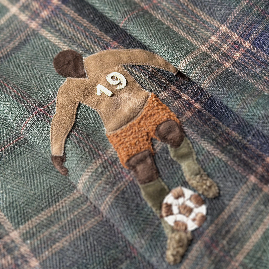 Embroidered Footballer Plaid Fabric