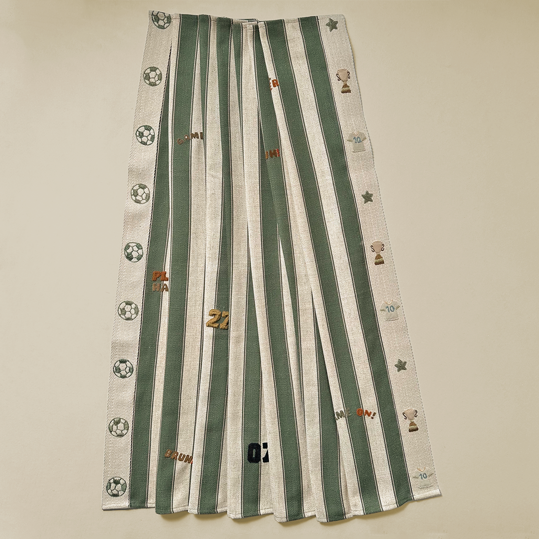 Embroidered Green & Cream Stripe