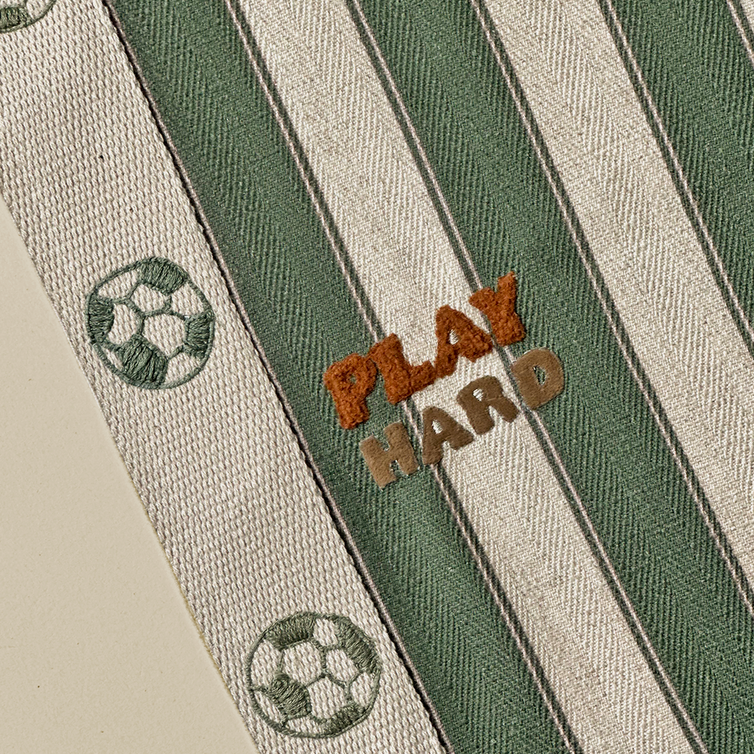 Embroidered Green & Cream Stripe
