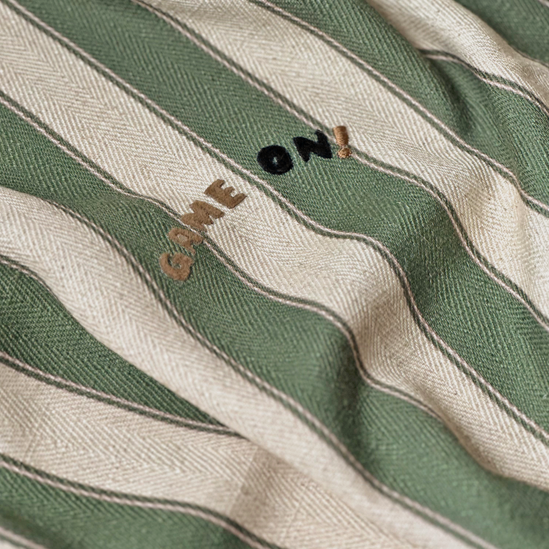 Embroidered Green & Cream Stripe