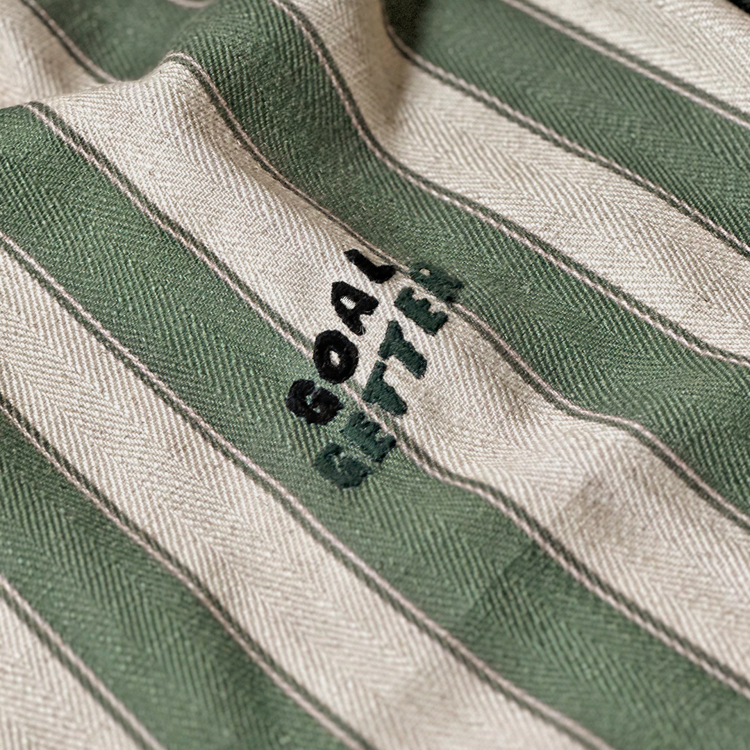 Embroidered Green & Cream Stripe