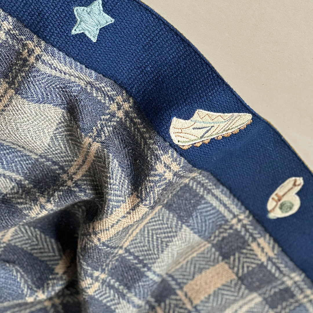 Classic Navy & Beige Plaid Fabric