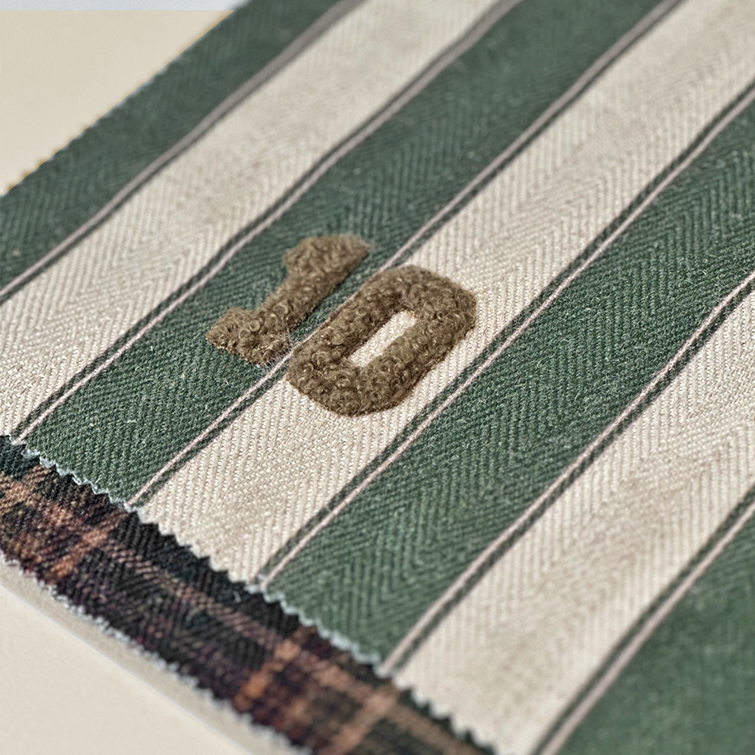 Embroidered Green & Cream Stripe
