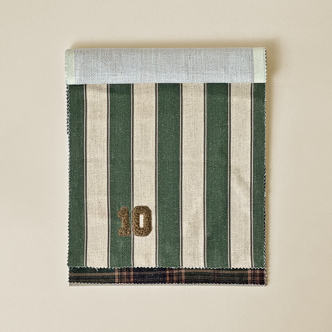 Embroidered Green & Cream Stripe