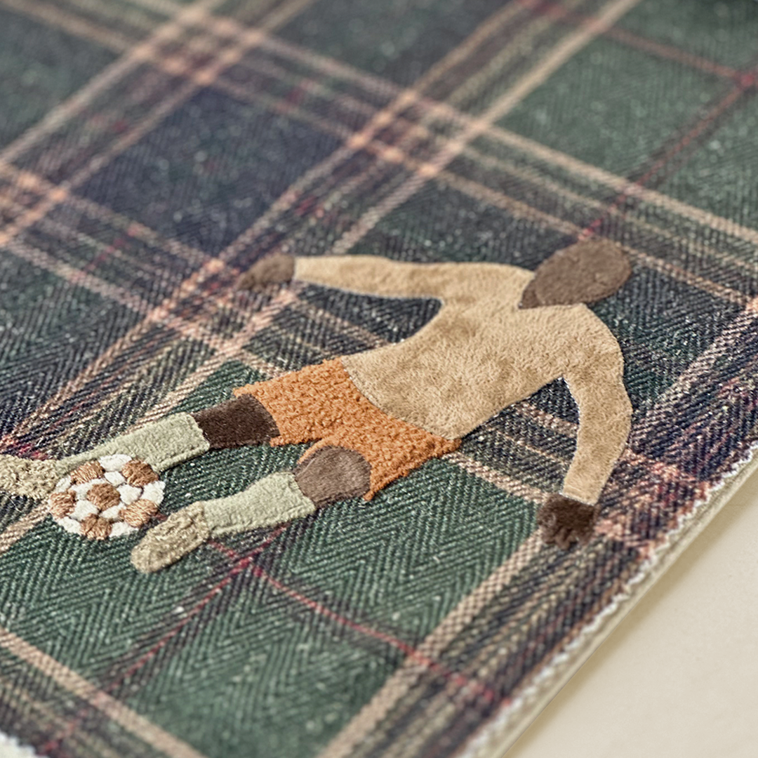 Embroidered Footballer Plaid Fabric