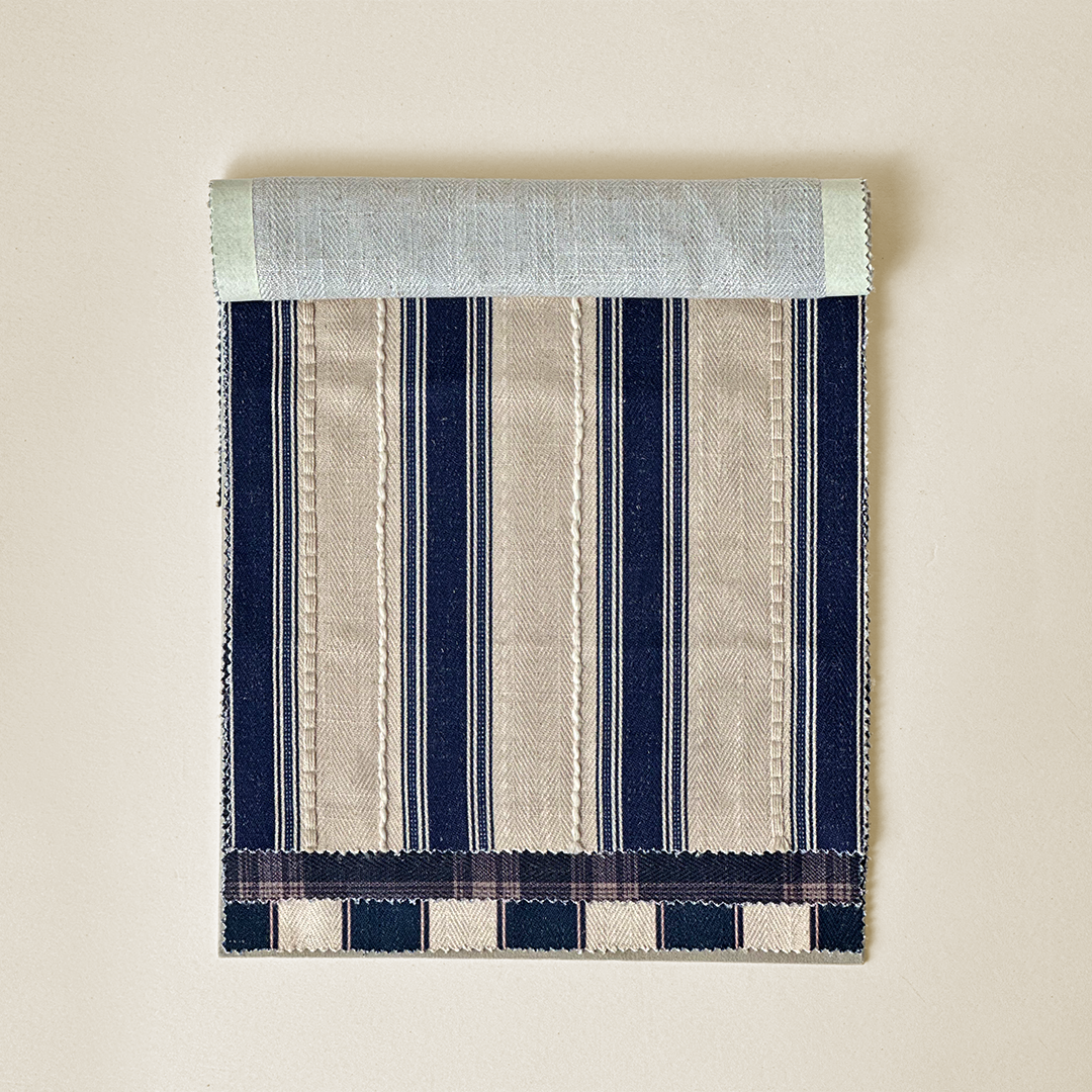 Navy & Natural Woven Stripe Plaid Fabric