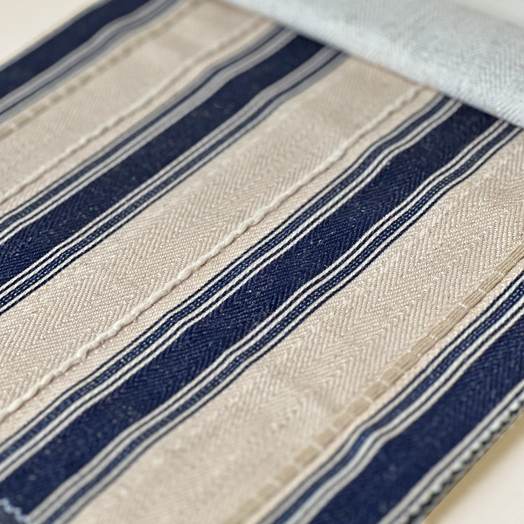 Navy & Natural Woven Stripe Plaid Fabric
