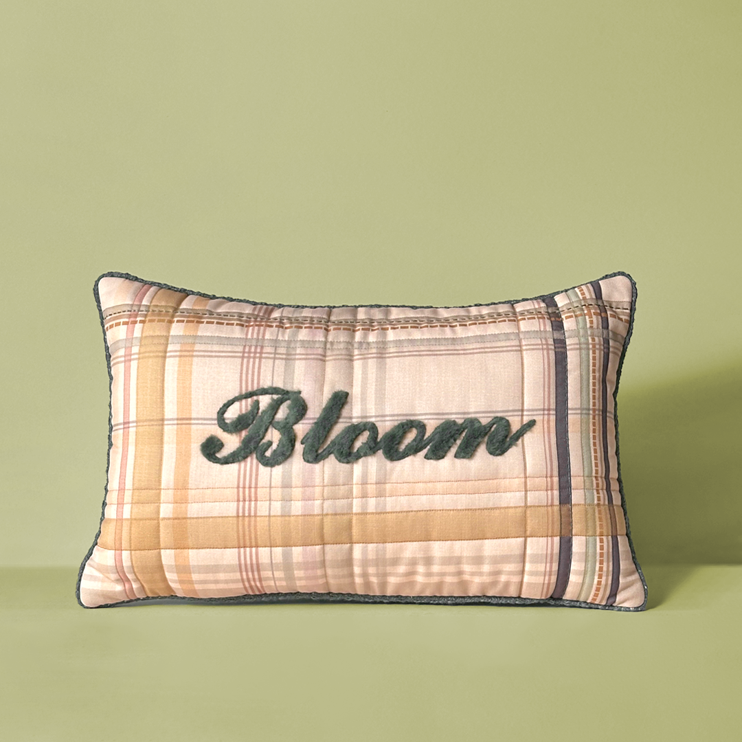 Bloom Embroidered Plaid Cushion