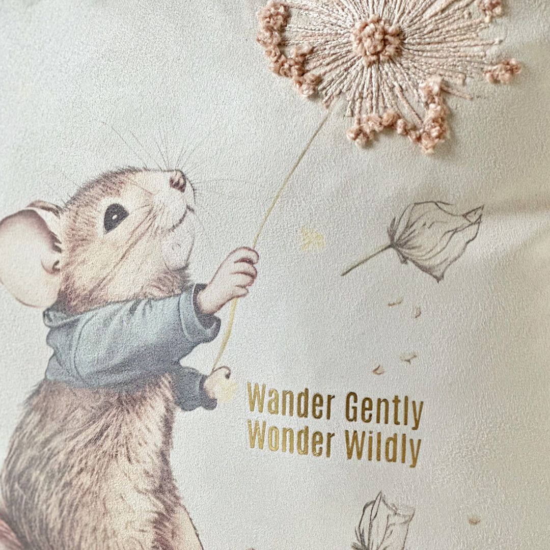 Whimsical Mouse Dandelion Cushion