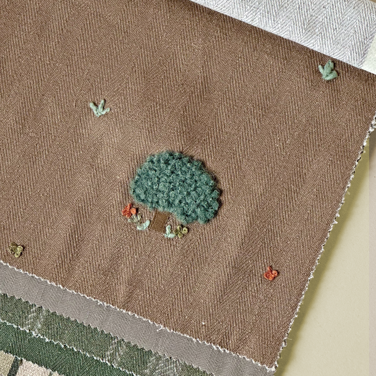 Solitary Oak Embroidered Twill