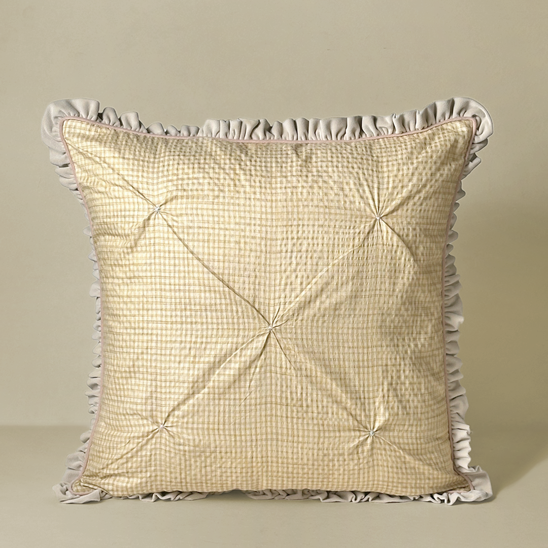 Ruffle Trim Tufted Cushion