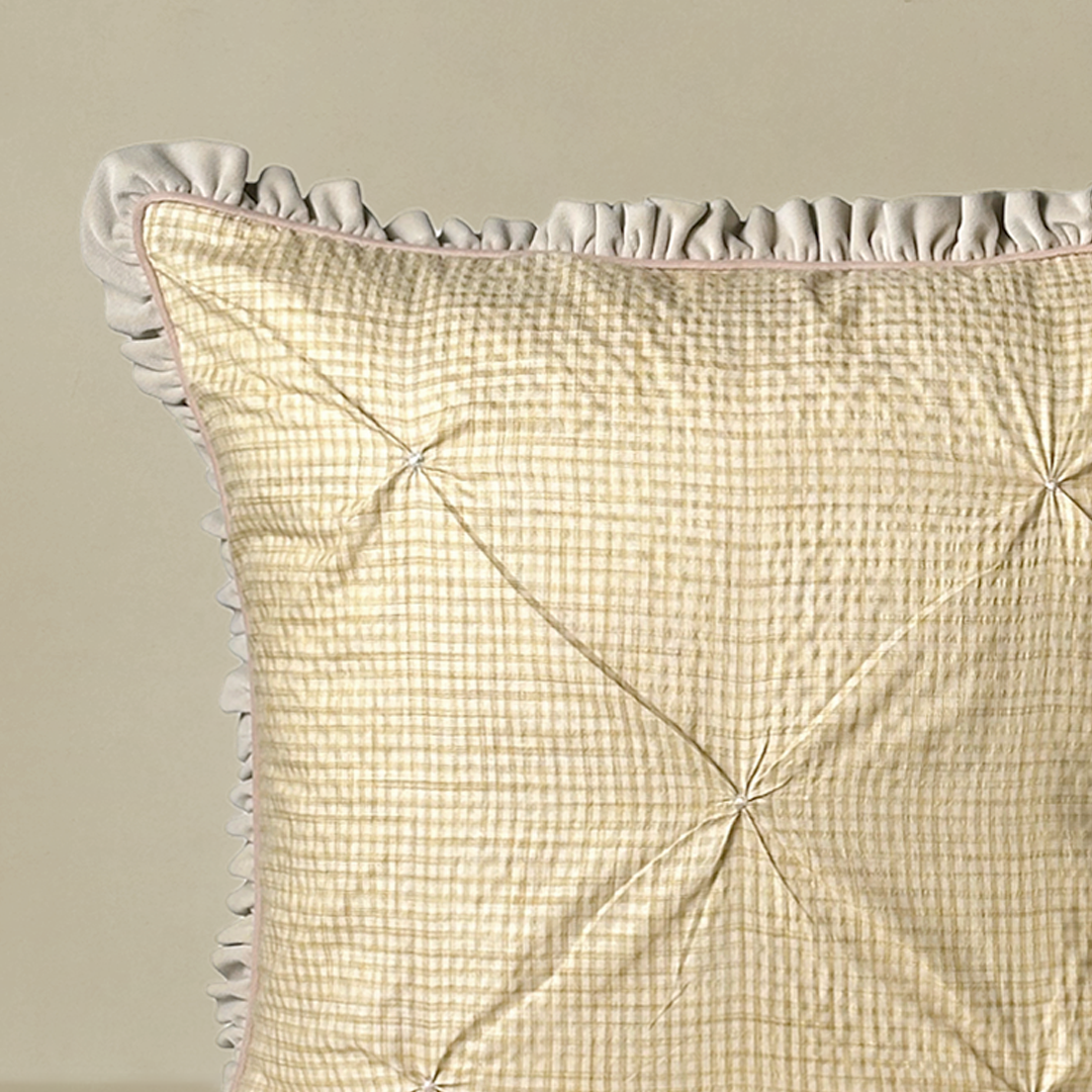 Ruffle Trim Tufted Cushion