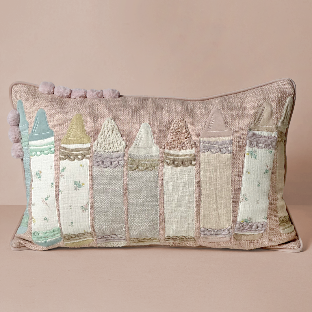 Pastel Crayon Embroidered Cushion