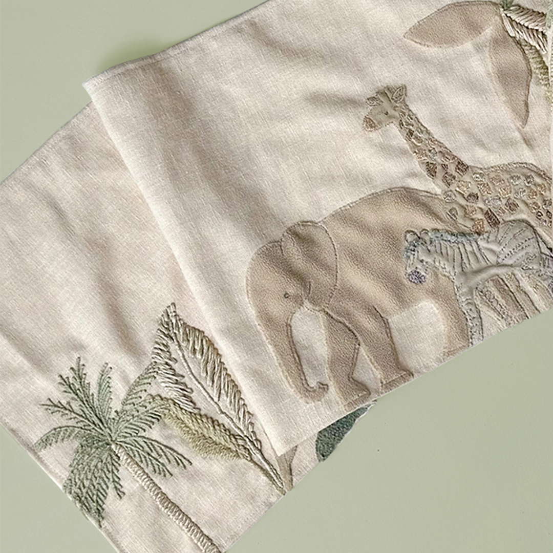 Safari Embroidered Linen Curtain Valance