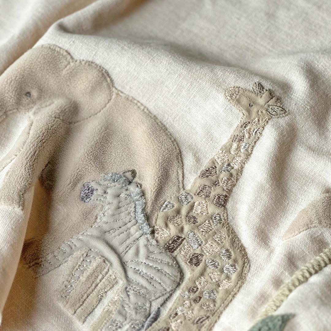 Safari Embroidered Linen Curtain Valance