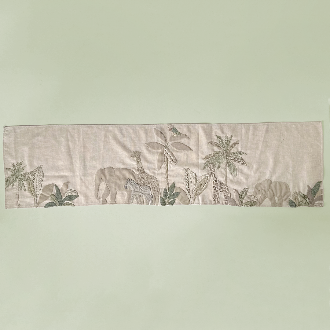 Safari Embroidered Linen Curtain Valance
