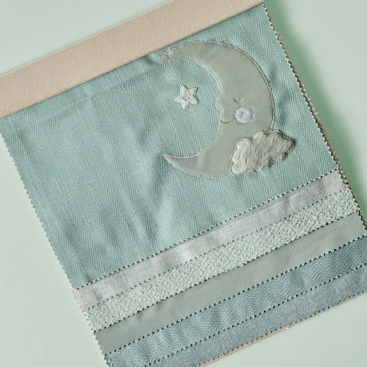 Mint Chevron Sleeping Moon Fabric