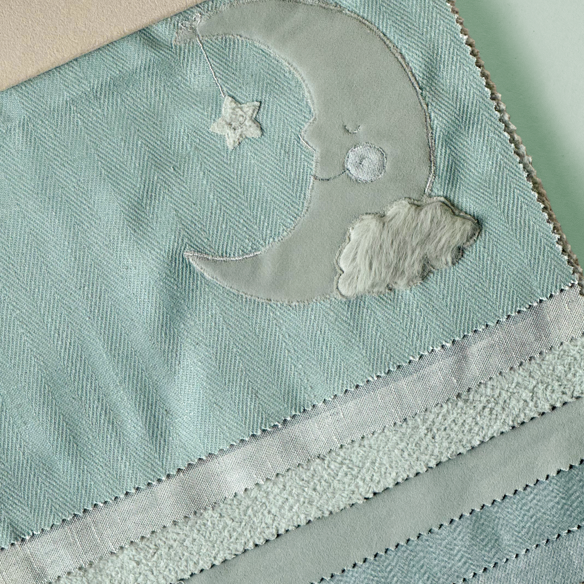 Mint Chevron Sleeping Moon Fabric