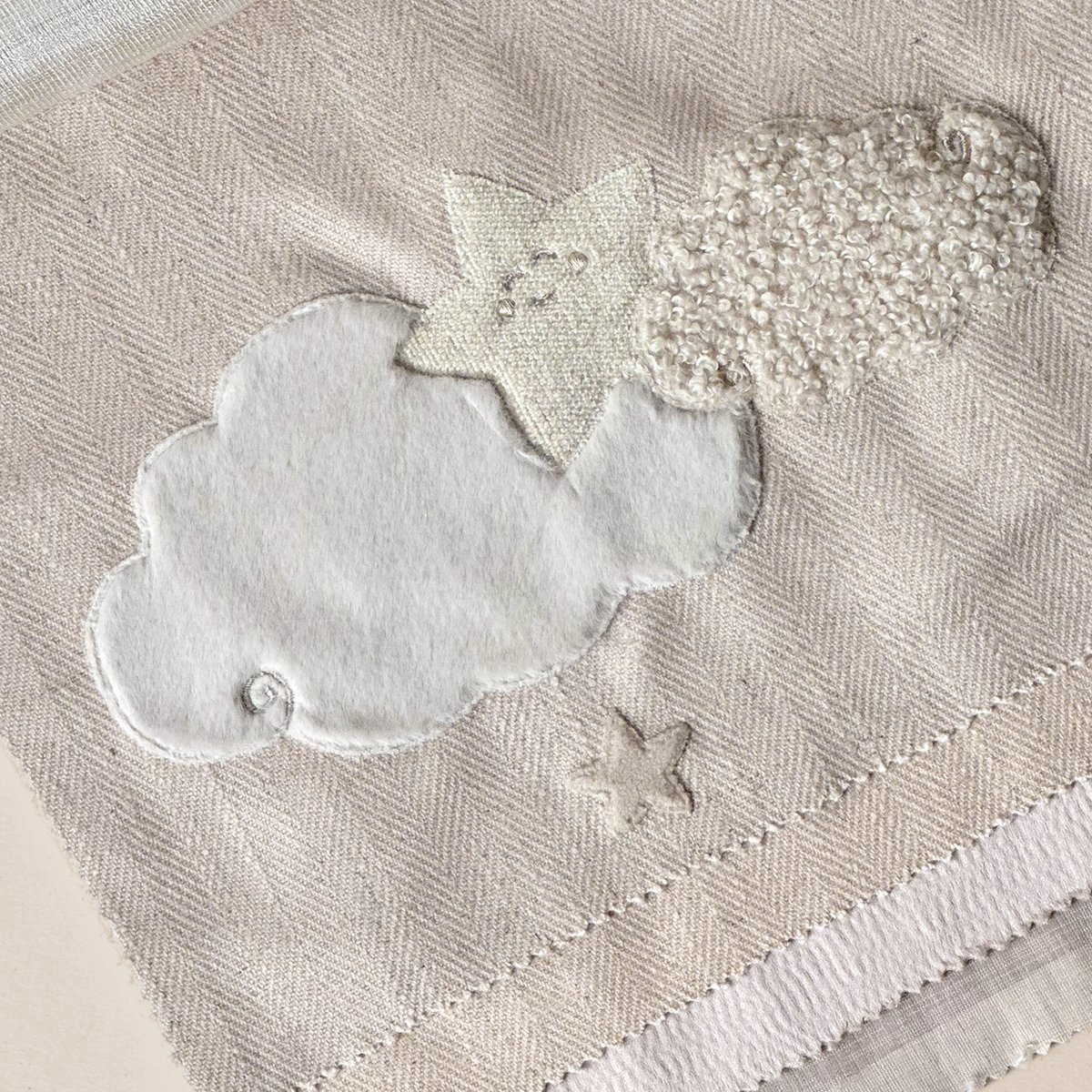 Herringbone Cloud & Star Appliqué Fabric
