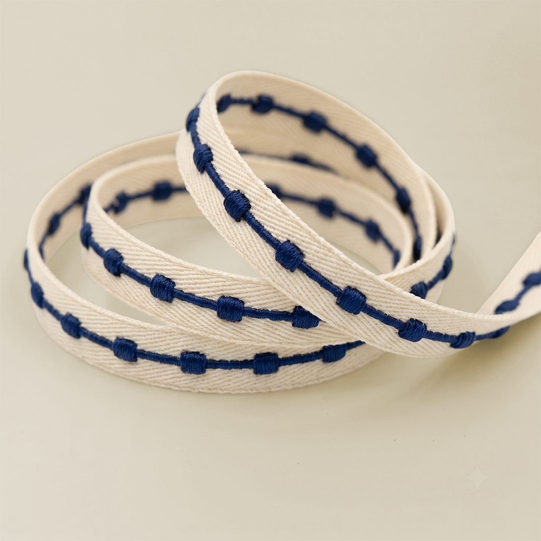 Embroidered Knotted Twill Ribbon