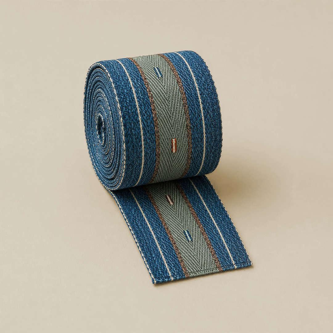 Woven Indigo & Sage Striped Border Trim