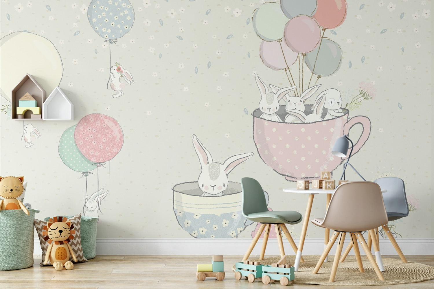 Wallpaper Kids Bunnies and cups
